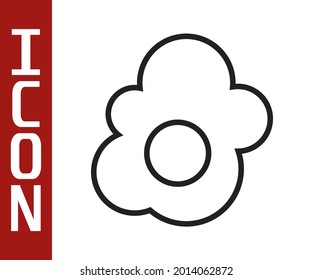 Schwarze Linie Scrambled Ei Symbol einzeln auf weißem Hintergrund. Heim gekochtes Essen, gebratenes Ei, gesundes Frühstück, Omeletsymbol.  Vektorgrafik