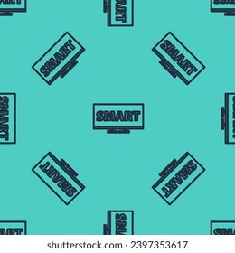 Black line Screen tv with Smart video technology icon isolated seamless pattern on green background.  Vector Illustration