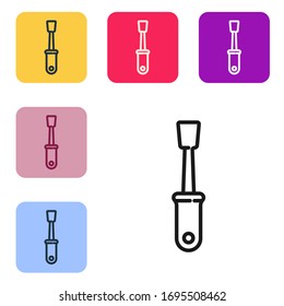 Black line Screwdriver icon isolated on white background. Service tool symbol. Set icons in color square buttons. Vector Illustration