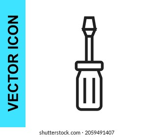 Icono de destornillador de línea negra aislado en fondo blanco. Símbolo de herramienta de servicio.  Vector