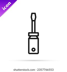 Icono de destornillador de línea negra aislado en fondo blanco. Símbolo de herramienta de servicio.  Vector