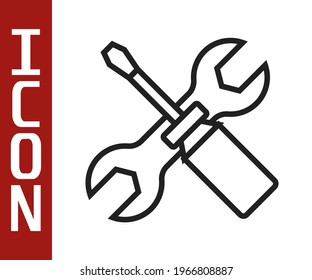 Black line Screwdriver and wrench spanner tools icon isolated on white background. Service tool symbol.  Vector