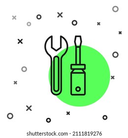 Black line Screwdriver and wrench spanner tools icon isolated on white background. Service tool symbol.  Vector