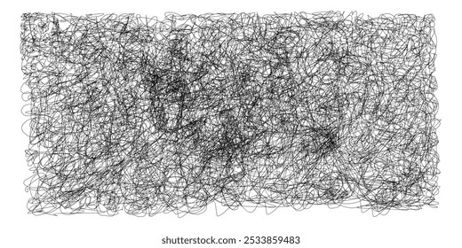 Black line scribble doodle illustration. Abstract chaotic texture. Background with lines and waves. Art creation.