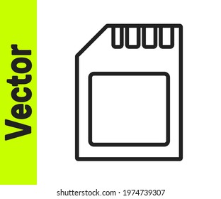 Black line SD card icon isolated on white background. Memory card. Adapter icon.  Vector