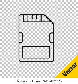 Black line SD card icon isolated on transparent background. Memory card. Adapter icon.  Vector