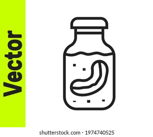 Black line Sea cucumber in jar icon isolated on white background. Marine food.  Vector