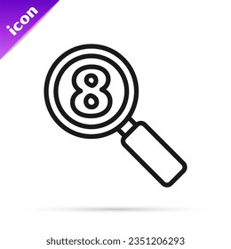 Black line Search 8 March icon isolated on white background. Magnifying glass sign. International Happy Women Day.  Vector Illustration