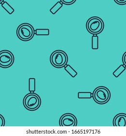 Black line Search and easter egg icon isolated seamless pattern on green background. Happy Easter.  Vector Illustration