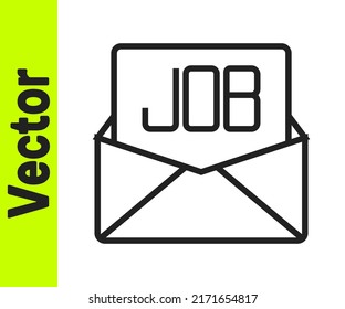 Black line Search job icon isolated on white background. Recruitment or selection concept. Human resource and recruitment for business.  Vector