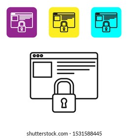 Black line Secure your site with HTTPS, SSL icon isolated on white background. Internet communication protocol. Set icons colorful square buttons. Vector Illustration