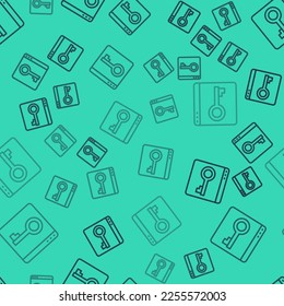 Black line Secure your site with HTTPS, SSL icon isolated seamless pattern on green background. Internet communication protocol.  Vector
