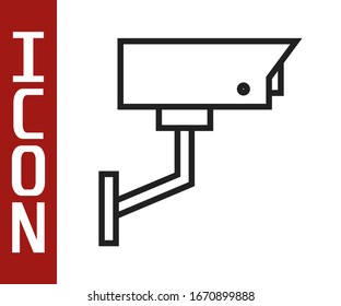 Black line Security camera icon isolated on white background.  Vector Illustration