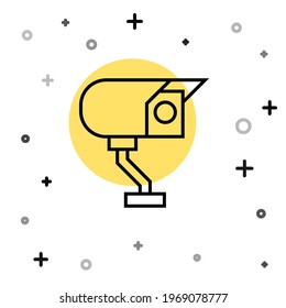 Black line Security camera icon isolated on white background. Random dynamic shapes. Vector