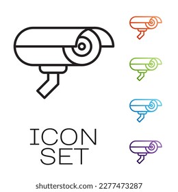 Black line Security camera icon isolated on white background. Set icons colorful. Vector