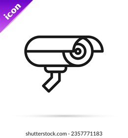 Icono de la cámara de seguridad de línea negra aislado en fondo blanco.  Vector