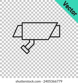 Black line Security camera icon isolated on transparent background.  Vector