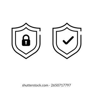 Black Line Security shield sign icon vector illustration, shield icons with check mark , Security, protection, approve, checkmark, tick, accept, security shields symbols with check mark and padlock 