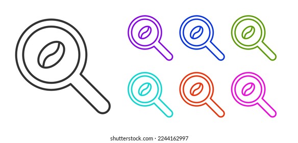 Black line Selection coffee beans icon isolated on white background. Set icons colorful. Vector Illustration