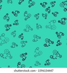 Black line Self driving wireless tractor on a smart farm icon isolated seamless pattern on green background. Smart agriculture implement element.  Vector Illustration