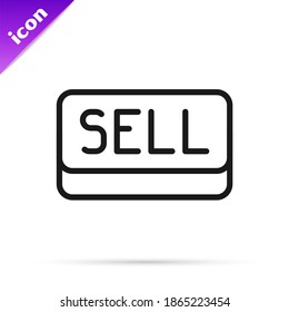 Black line Sell button icon isolated on white background. Financial and stock investment market concept.  Vector