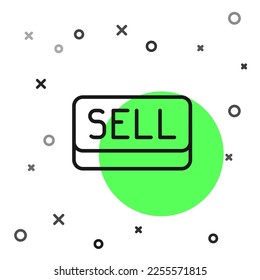 Icono del botón Vender línea negra aislado en fondo blanco. Concepto de mercado de inversiones financieras y bursátiles.  Vector