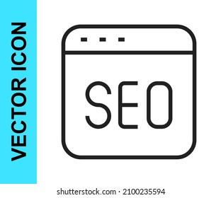 Icono de optimización SEO de línea negra aislado en fondo blanco.  Vector