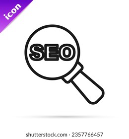 Icono de optimización SEO de línea negra aislado en fondo blanco.  Vector