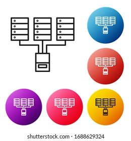 Black line Server, Data, Web Hosting icon isolated on white background. Set icons colorful circle buttons. Vector Illustration