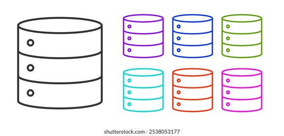 Linha preta: ícone de servidor, dados, hospedagem na Web isolado no fundo branco. Defina os ícones com cores. Vetor