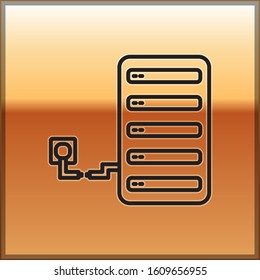 Black line Server icon isolated on gold background. Adjusting app, service concept, setting options, maintenance, repair, fixing.  Vector Illustration