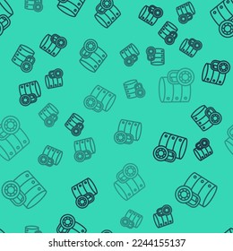 Black line Server security with closed padlock icon isolated seamless pattern on green background. Security, safety, protection concept.  Vector Illustration
