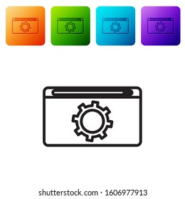 Black line Setting icon isolated on white background. Adjusting, service, maintenance, repair, fixing. Set icons in color square buttons. Vector Illustration