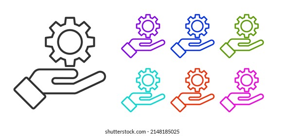 Black line Settings in the hand icon isolated on white background. Set icons colorful. Vector Illustration
