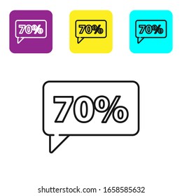 Black line Seventy discount percent tag icon isolated on white background. Shopping tag sign. Special offer sign. Discount coupons symbol. Set icons colorful square buttons. Vector Illustration