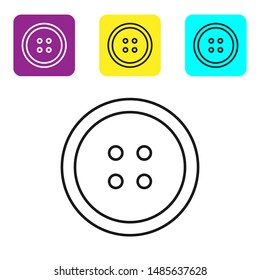 Black line Sewing button for clothes icon isolated on white background. Clothing button. Set icons colorful square buttons. Vector Illustration