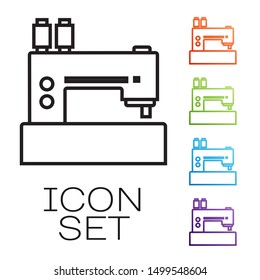 Black line Sewing machine icon isolated on white background. Set icons colorful. Vector Illustration