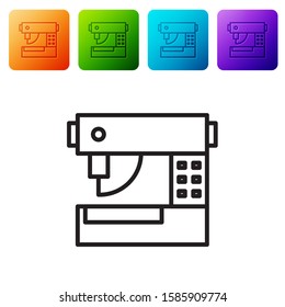 Black line Sewing machine icon isolated on white background. Set icons in color square buttons. Vector Illustration