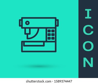 Black line Sewing machine icon isolated on green background.  Vector Illustration