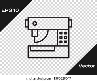 Black line Sewing machine icon isolated on transparent background.  Vector Illustration