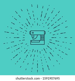 Black line Sewing machine icon isolated on green background. Abstract circle random dots. Vector Illustration
