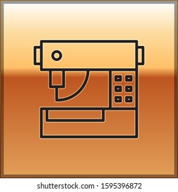Black line Sewing machine icon isolated on gold background.  Vector Illustration