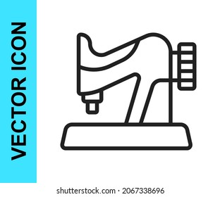 Black line Sewing machine icon isolated on white background.  Vector