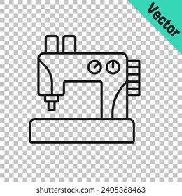 Black line Sewing machine icon isolated on transparent background.  Vector