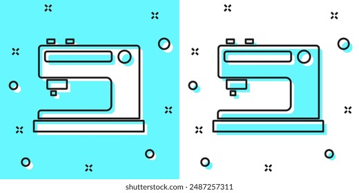 Black line Sewing machine icon isolated on green and white background. Random dynamic shapes. Vector Illustration