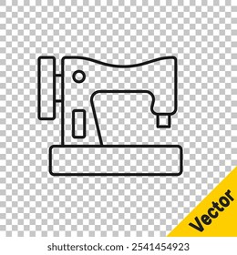 Black line Sewing machine icon isolated on transparent background.  Vector