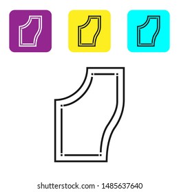 Black line Sewing Pattern icon isolated on white background. Markings for sewing. Set icons colorful square buttons. Vector Illustration