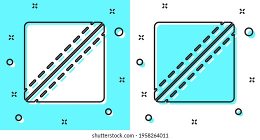 Schwarze Linie Muster Symbol einzeln auf grünem und weißem Hintergrund. Nähmarkierungen. Zufällige dynamische Formen. Vektorgrafik