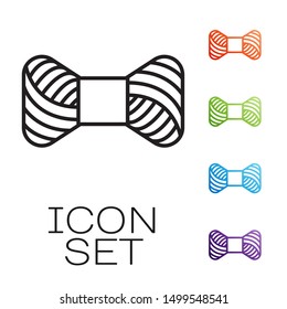 Black line Sewing thread on spool icon isolated on white background. Yarn spool. Thread bobbin. Set icons colorful. Vector Illustration