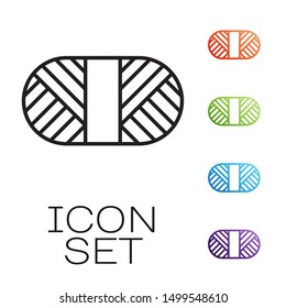 Black line Sewing thread on spool icon isolated on white background. Yarn spool. Thread bobbin. Set icons colorful. Vector Illustration